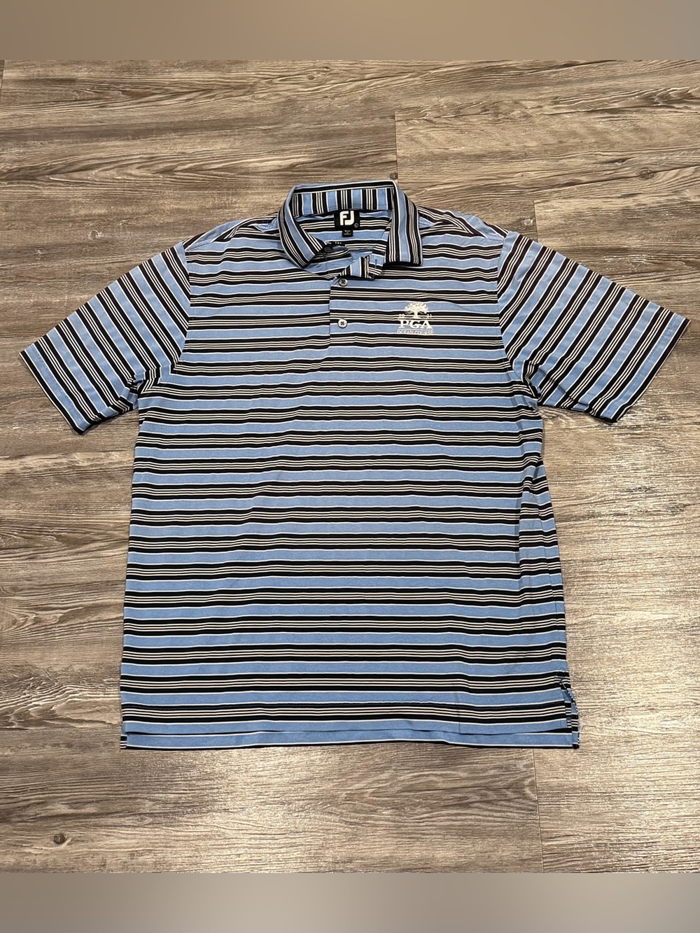 FootJoy Light Blue Striped Men's Golf Performance Polo size Large PGA Logo